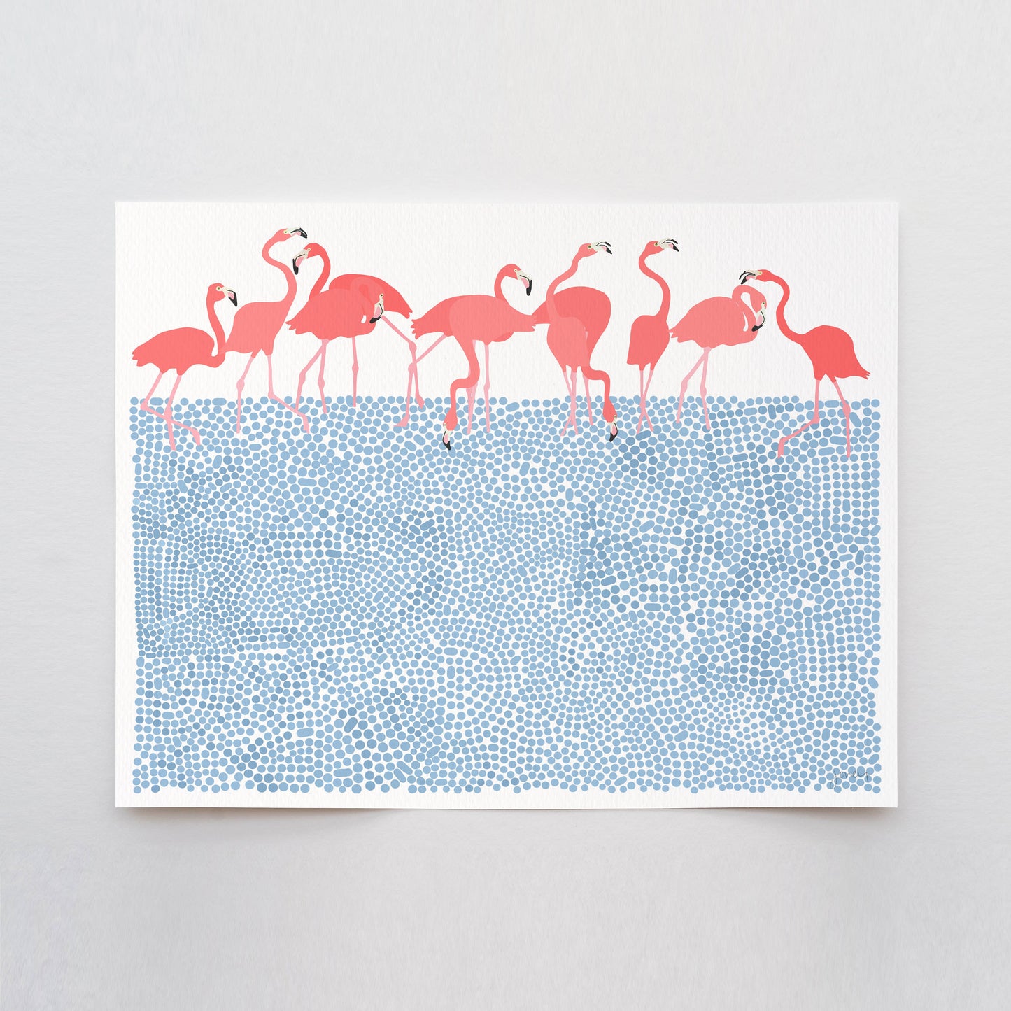 Flamingos Feeding Art Print. Signed.