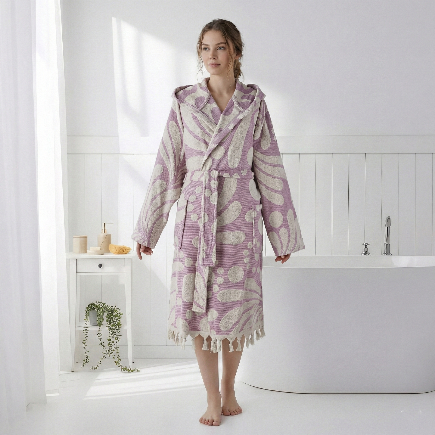 Pink Swirl Bathrobe Turkish Cotton Quick dry Resort Robe Kikoya