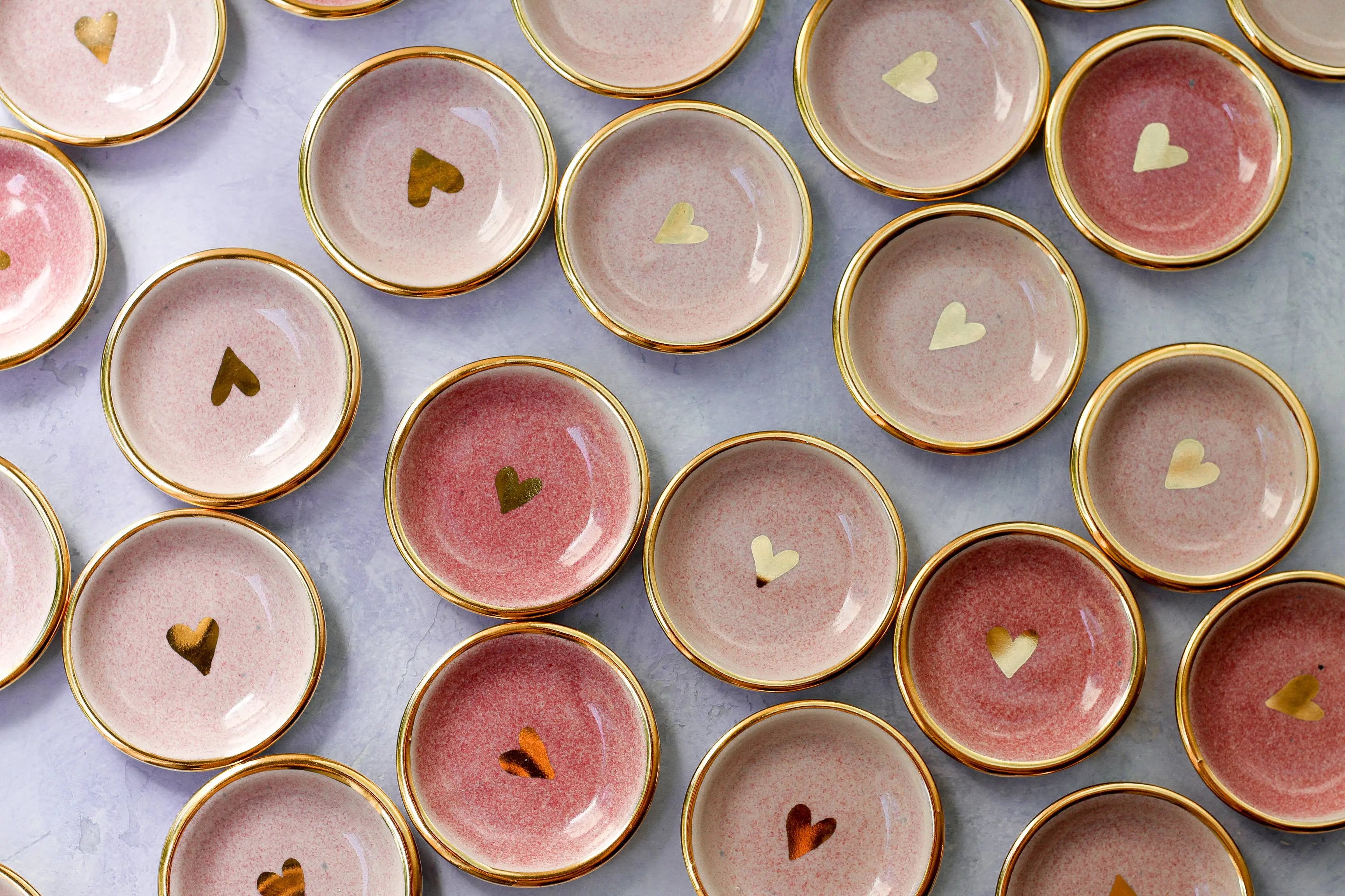 Pink Heart Ring Dish | Handmade Pottery Trinket Dish with Gold Apricity Ceramics