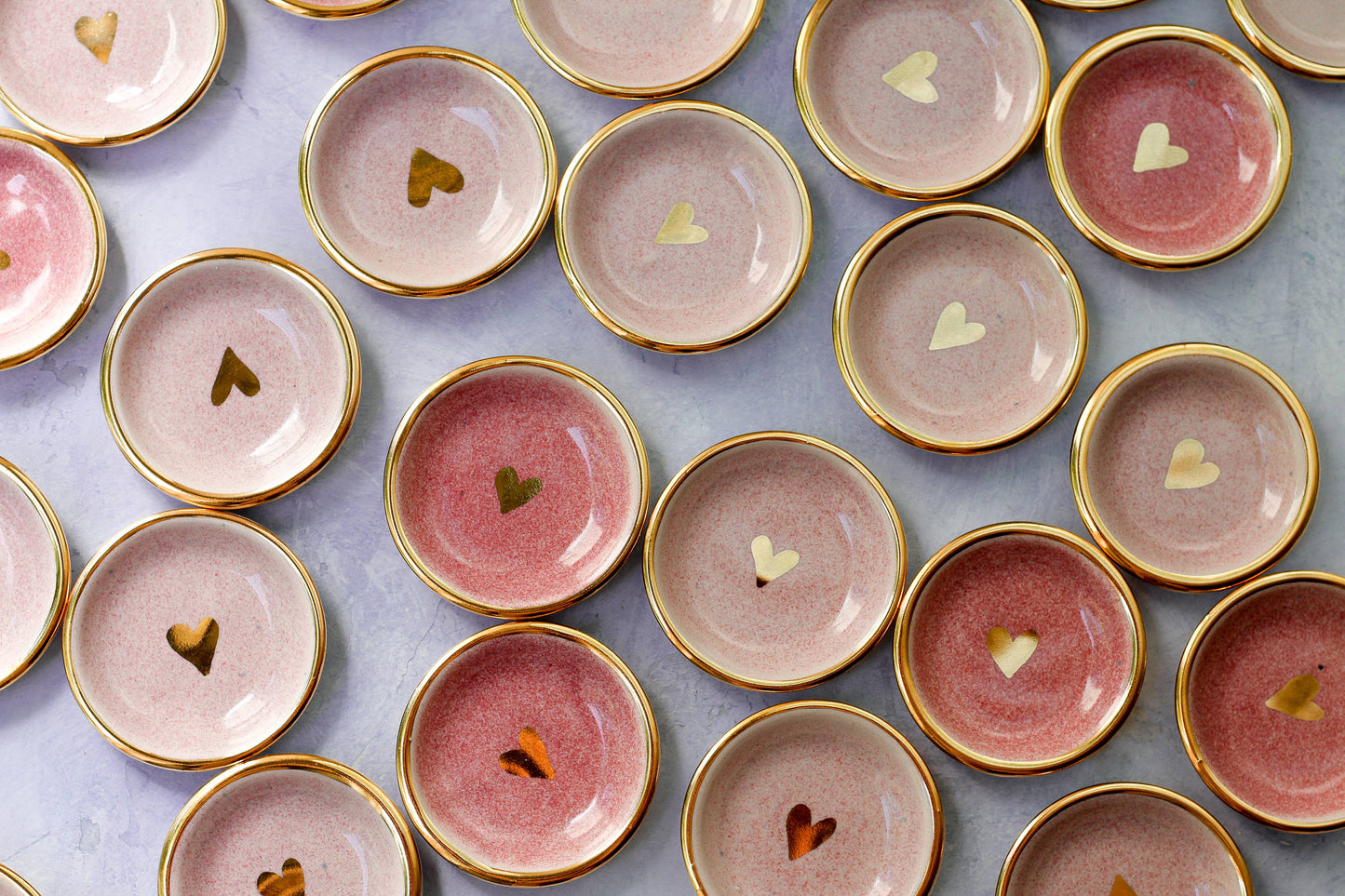 Pink Heart Ring Dish | Handmade Pottery trinket with Gold Apricity Ceramics