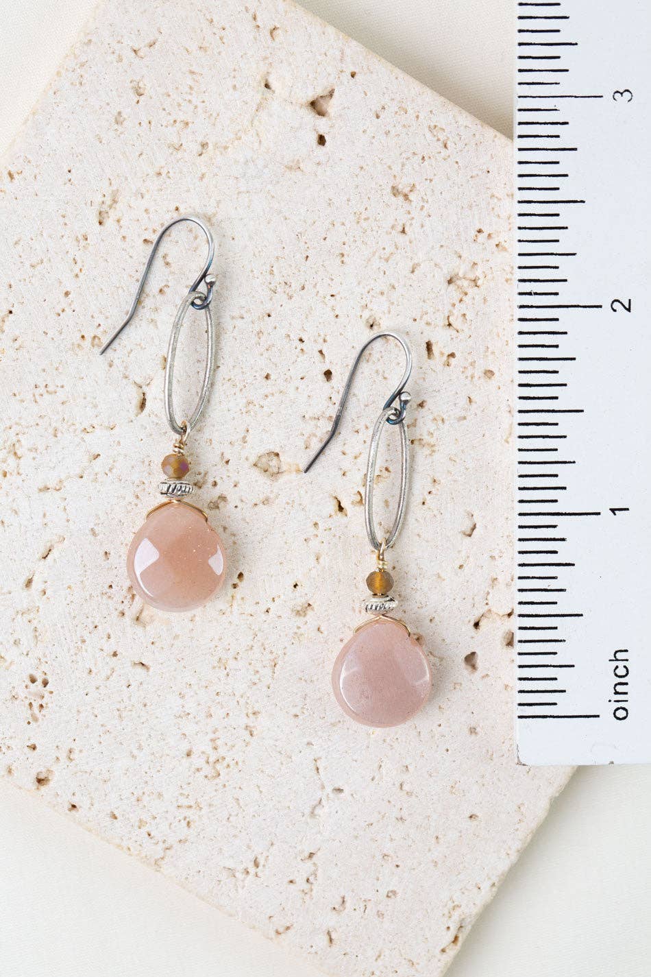 Namaste Crystal, Peach Moonstone Dangle Earrings