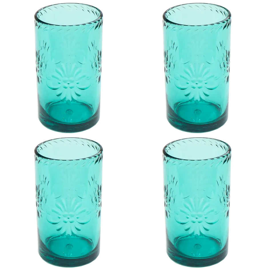 Talavera Tumbler, Teal, Shatterproof Plastic Drinkware Set of 4 Abode Homewares by TarHong