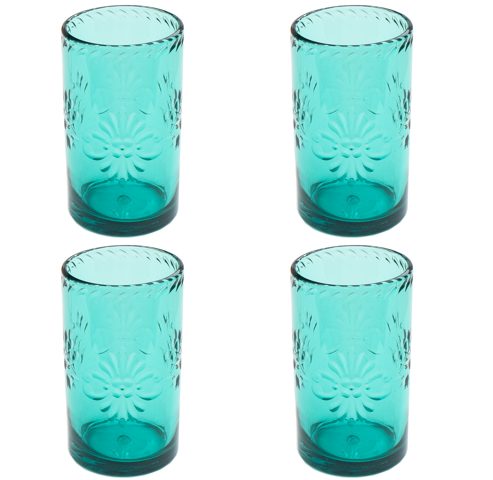 Talavera Tumbler, Teal, Shatterproof Plastic Drinkware Set of 4 Abode Homewares by TarHong