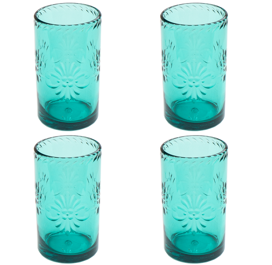 Talavera Tumbler, Teal, Shatterproof Plastic Drinkware Set of 4 Abode Homewares by TarHong