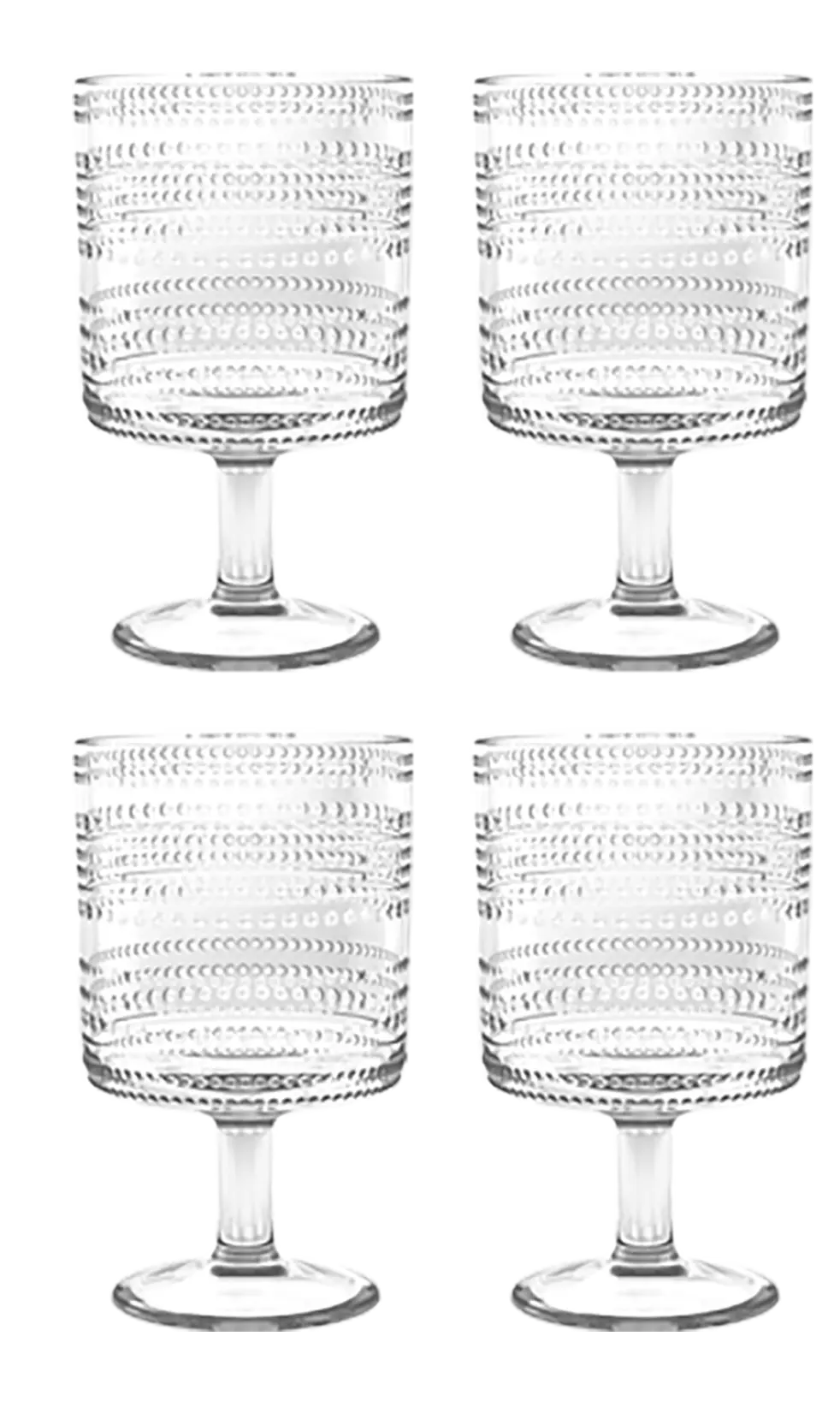 Stacking Beaded Goblet Acrylic Drinkware Set of 4 Clear, cobalt blue, or sea green Abode Homewares by TarHong