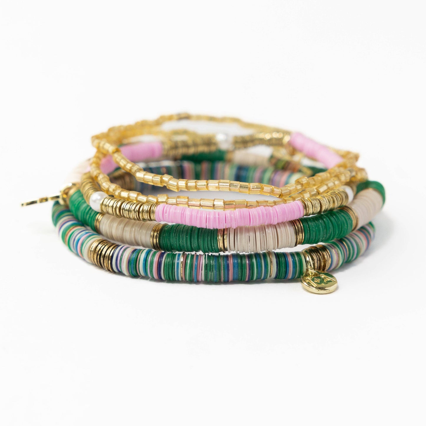 Green Pink Grace Bracelet Stack of 5- Green and Pink