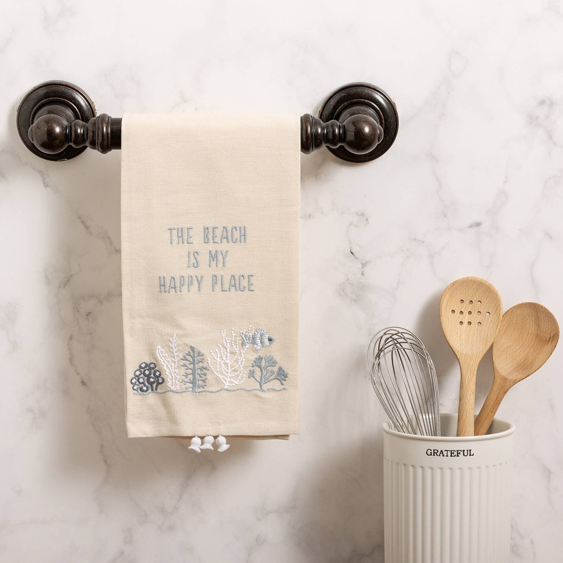 Kitchen Towel Beach Is My Happy Place Embroidered Kitchen Towel