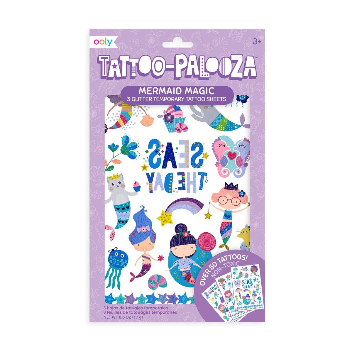 Tattoo Palooza Glitter Temporary Tattoos - Mermaid Magic - 3 Sheets OOLY