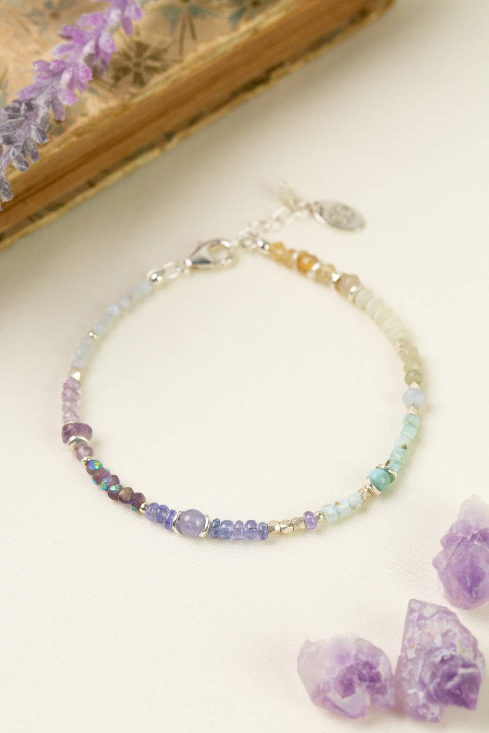 Sanctuary 7.5-8.5" Larimar, Amethyst, Green Cats Eye Simple Bracelet