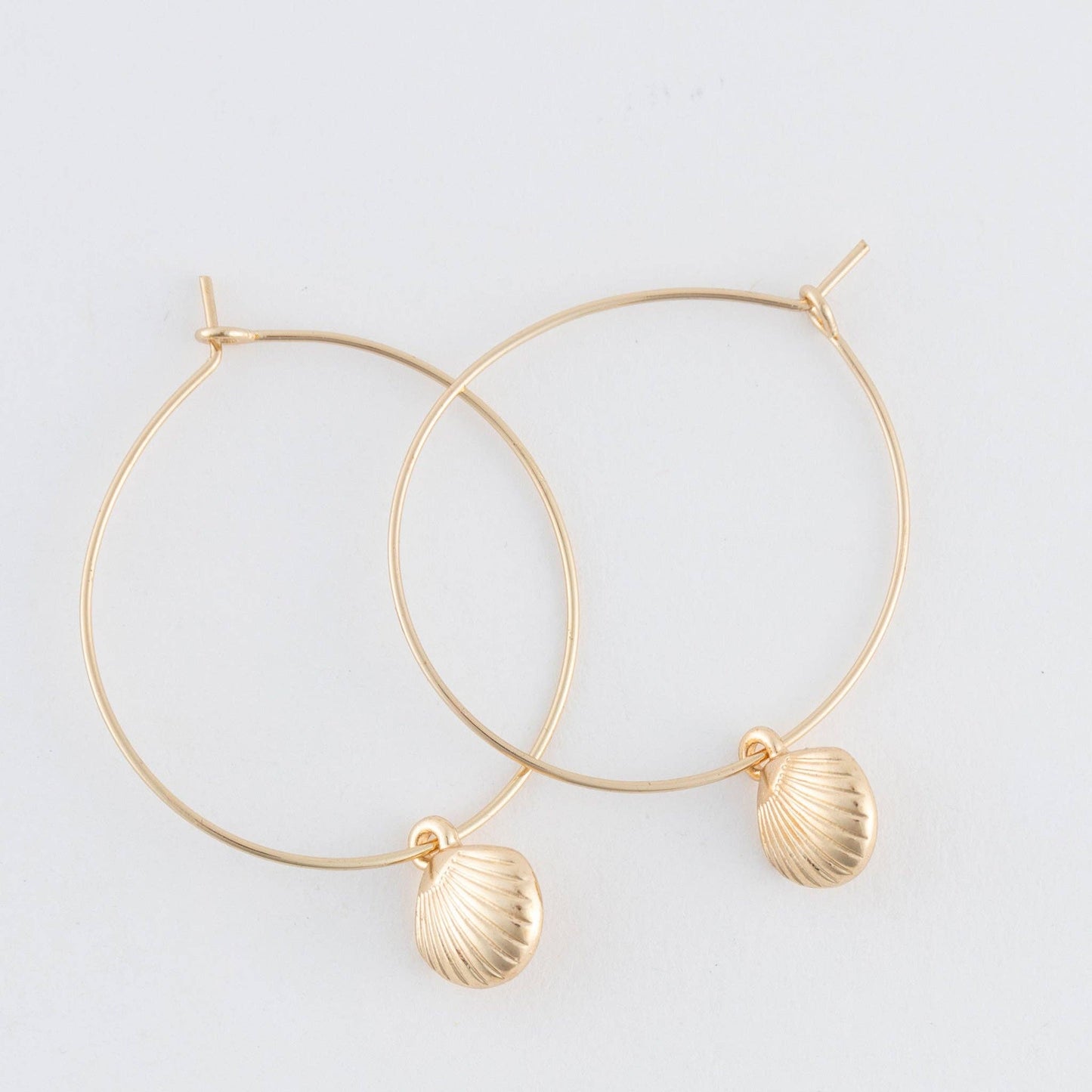 Dainty Seashell Charm Hoop Earrings
