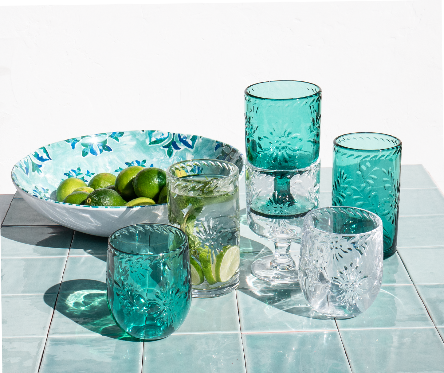 Talavera Goblet, Teal, Shatterproof Plastic Drinkware Set of 4 Abode Homewares by TarHong