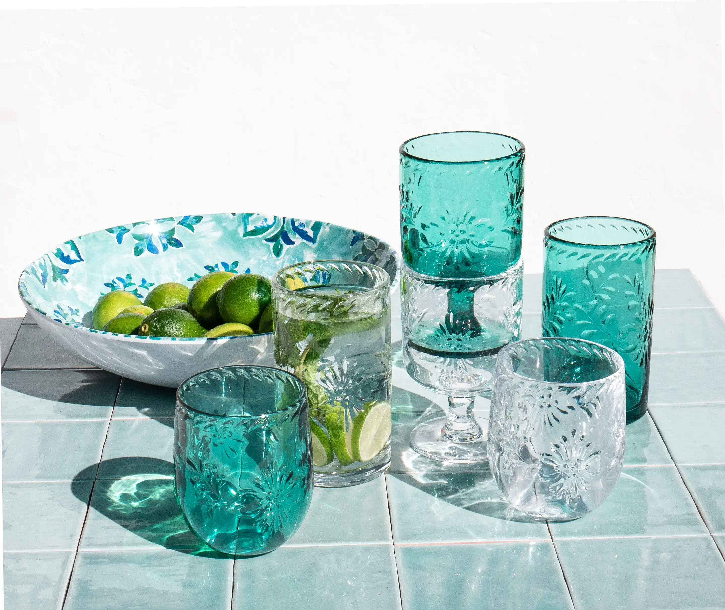 Talavera Tumbler, Teal, Shatterproof Plastic Drinkware Set of 4 Abode Homewares by TarHong