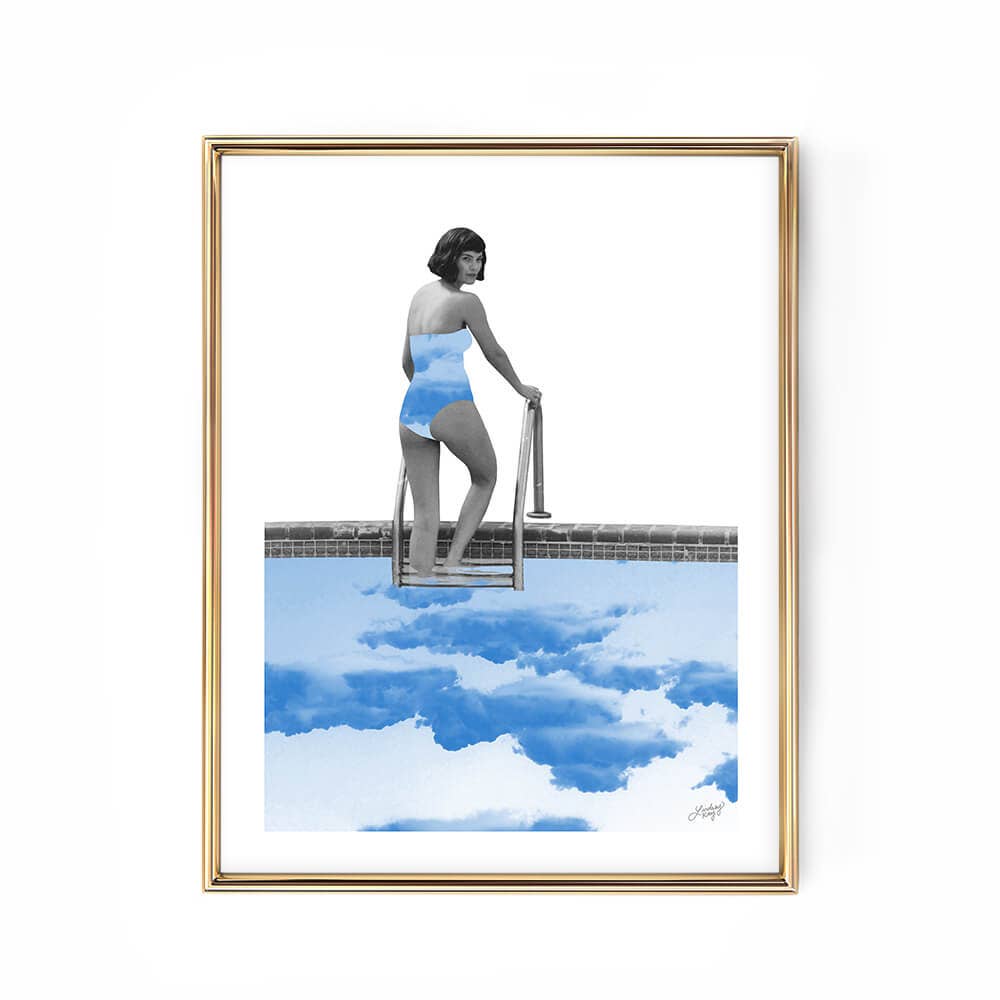 Swimming In The Clouds - Abstract Collage Art Print