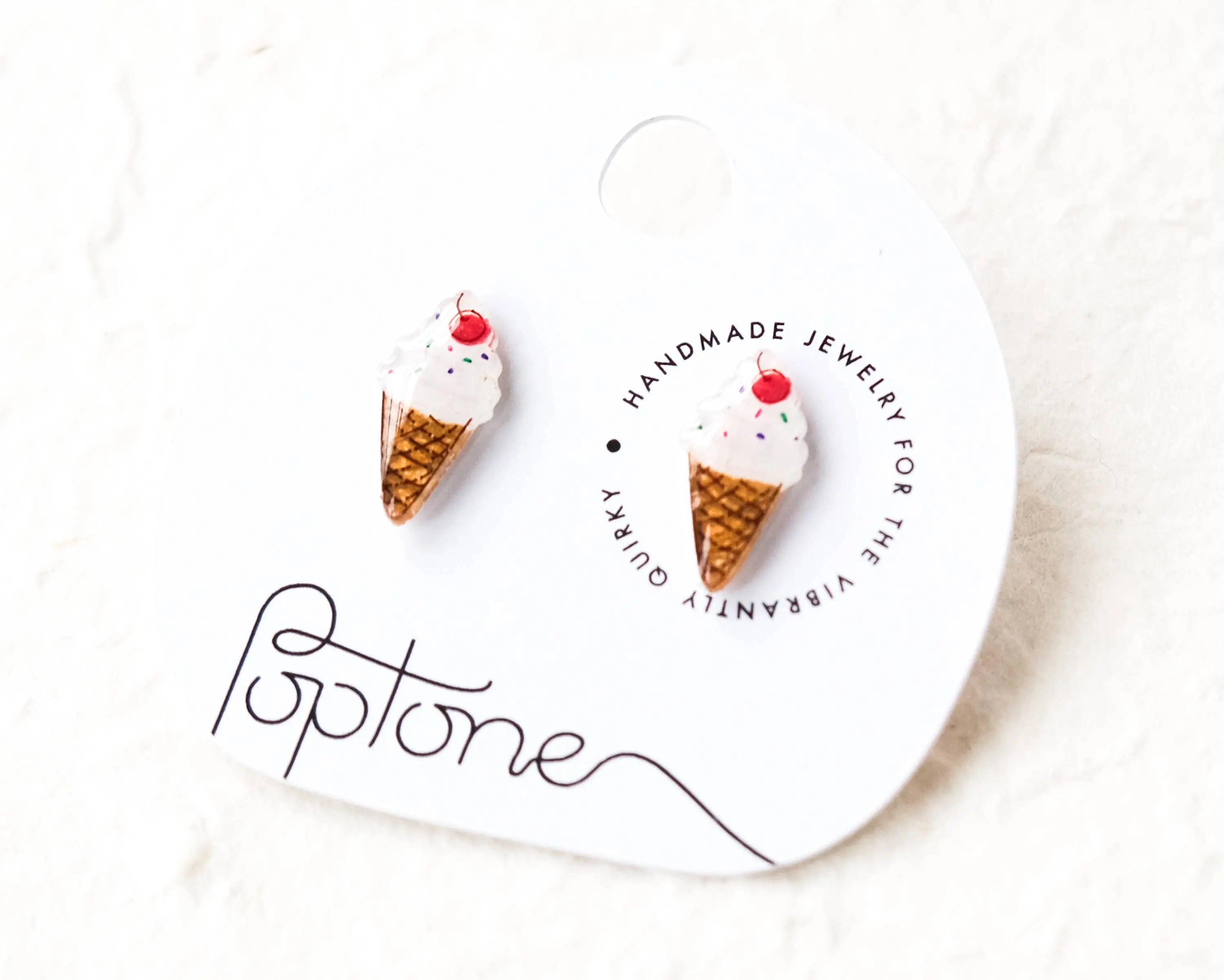 Ice Cream Cone Stud Earrings with Sprinkles and Cherries Poptone Co.
