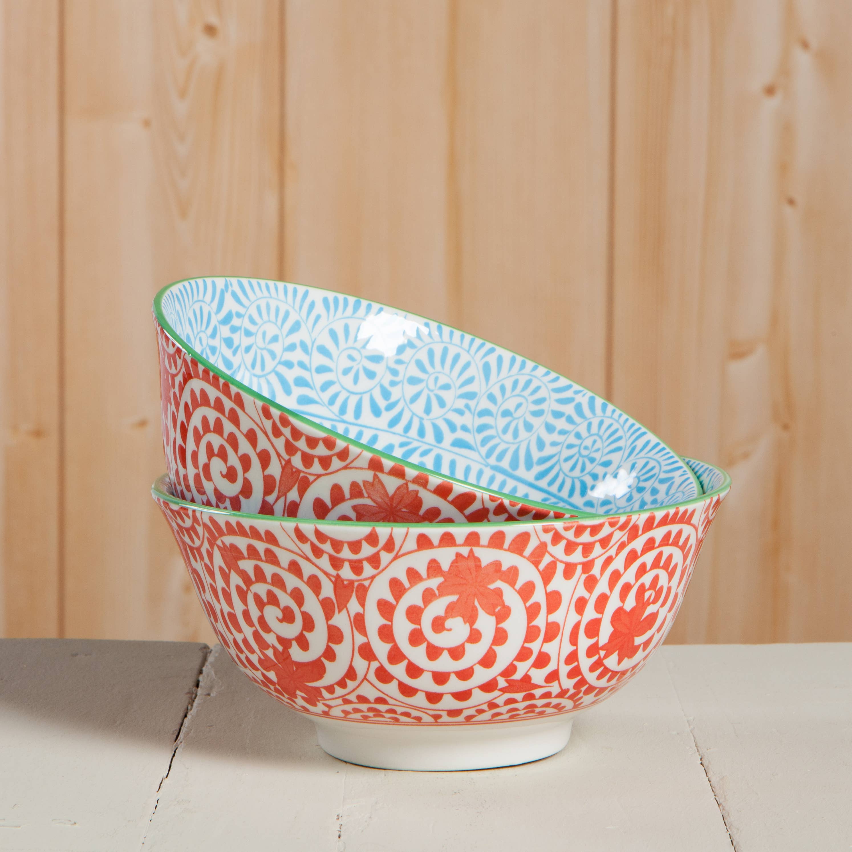 Orange and Blue Swirls Stamped Bowl 6 inch Now Designs by Danica