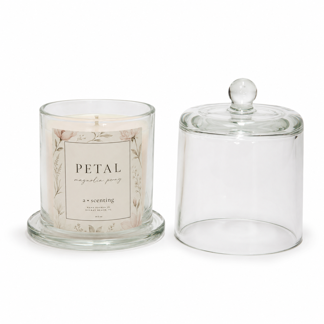 Petal Soy Candle | Magnolia Peony  Glass Dome Cloche