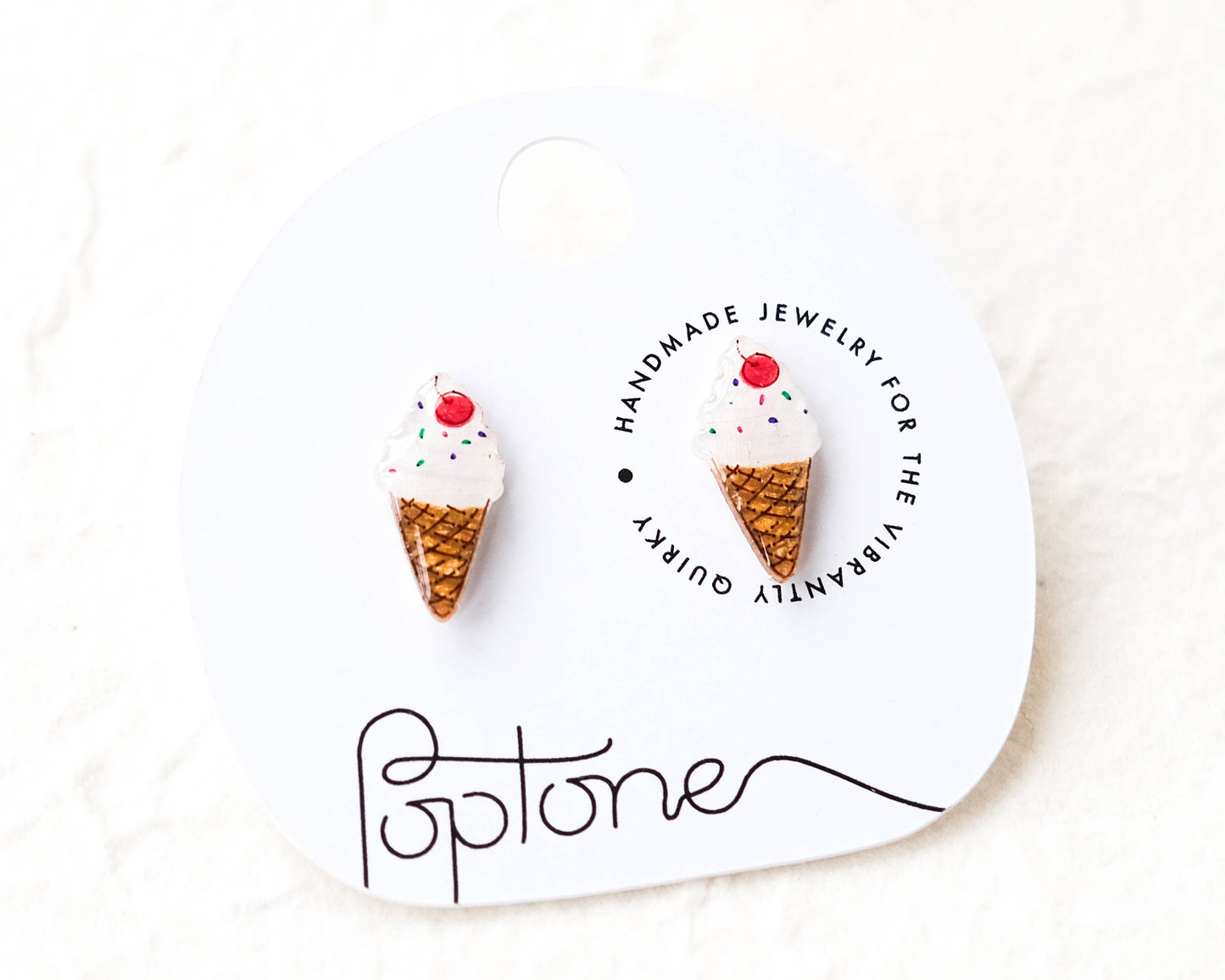 Ice Cream Cone Stud Earrings with Sprinkles and Cherries