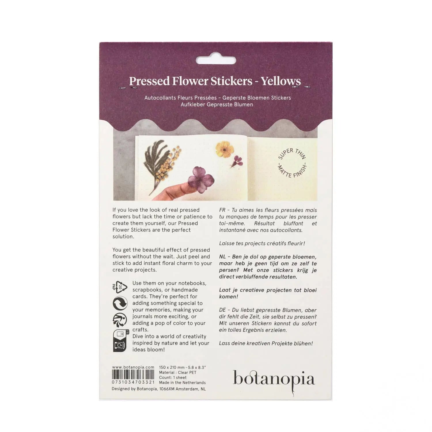 Pressed Flowers Sticker Sheet Botanopia USA - gifts , decor and cards for plant lovers
