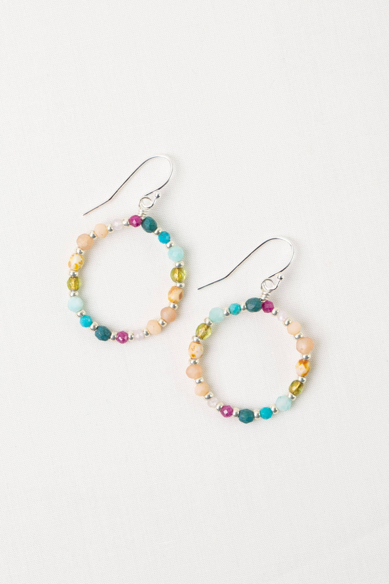 Primrose Amazonite, Ruby, Czech Glass Hoop Earrings