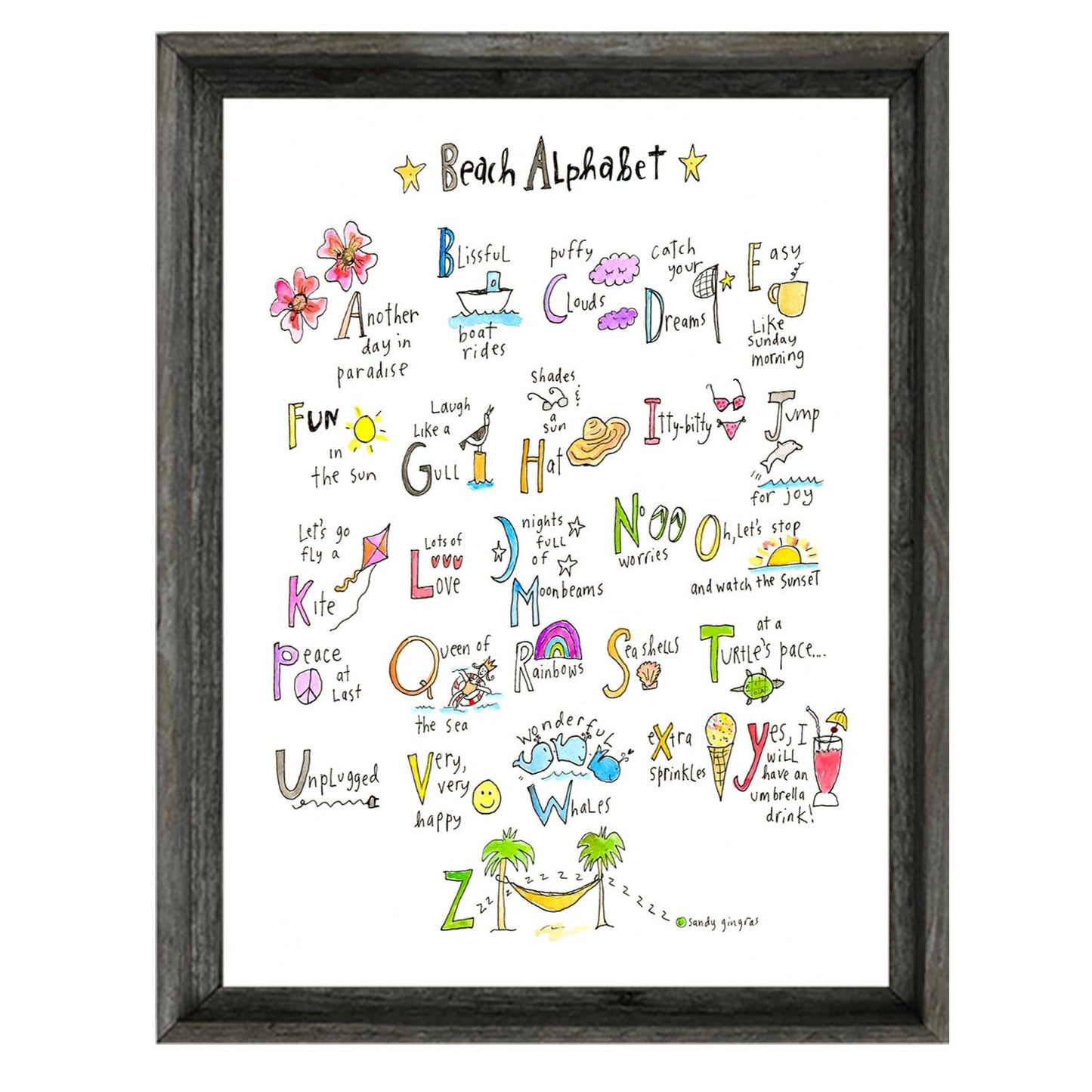 'Beach Alphabet' A-Z Beach Wall Art by Sandy Gingras