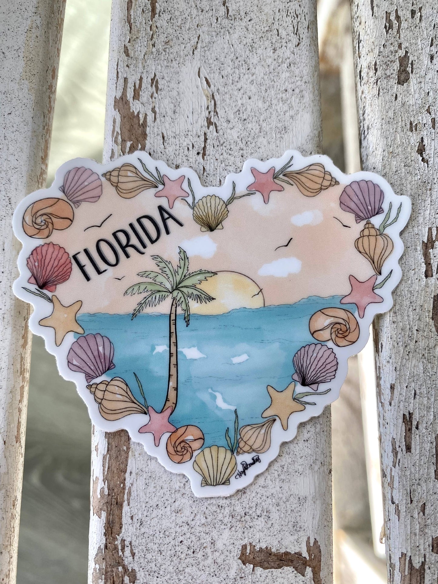 Florida Beach Heart Sticker