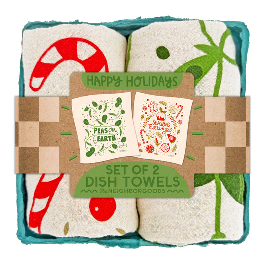 HAPPY HOLIDAYS (Peas, Seasons Eatings) - Tea Towel Set of 2