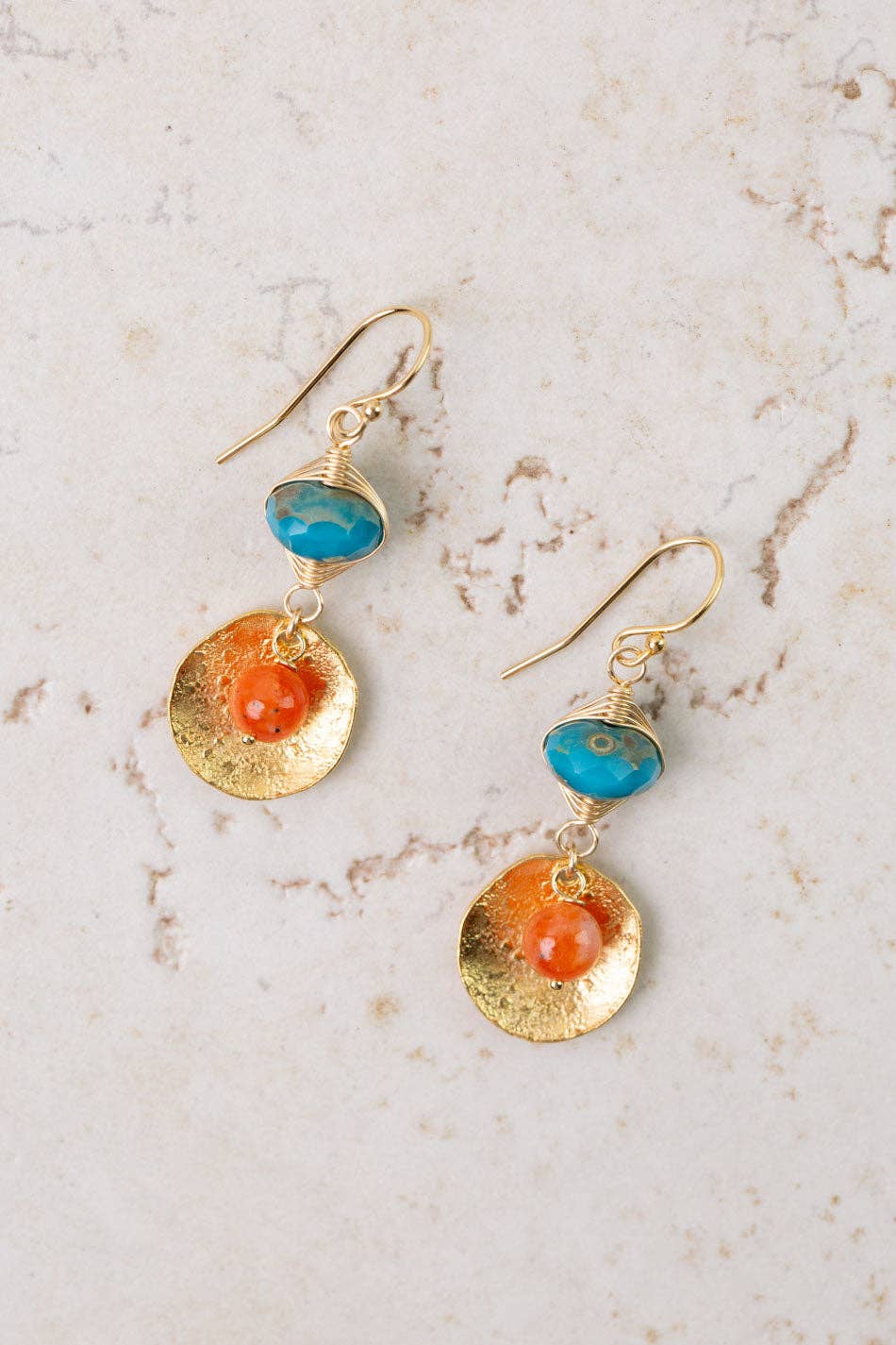 Secret Garden Orange Calcite, Czech Glass Herringbone Earrings