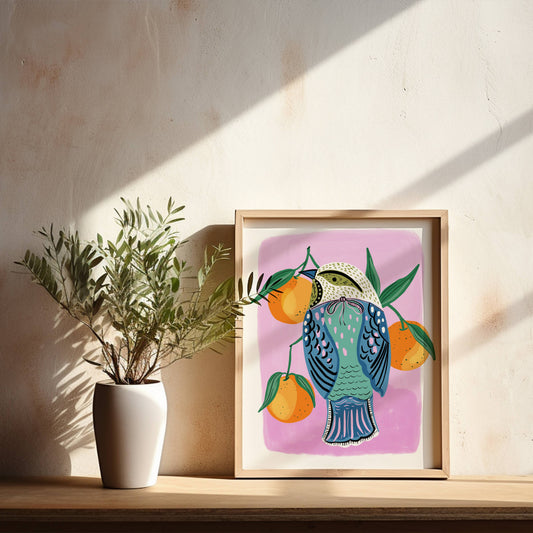 "Bird with Clementines" - 8" x 10" Giclée Art Print Tara Reed