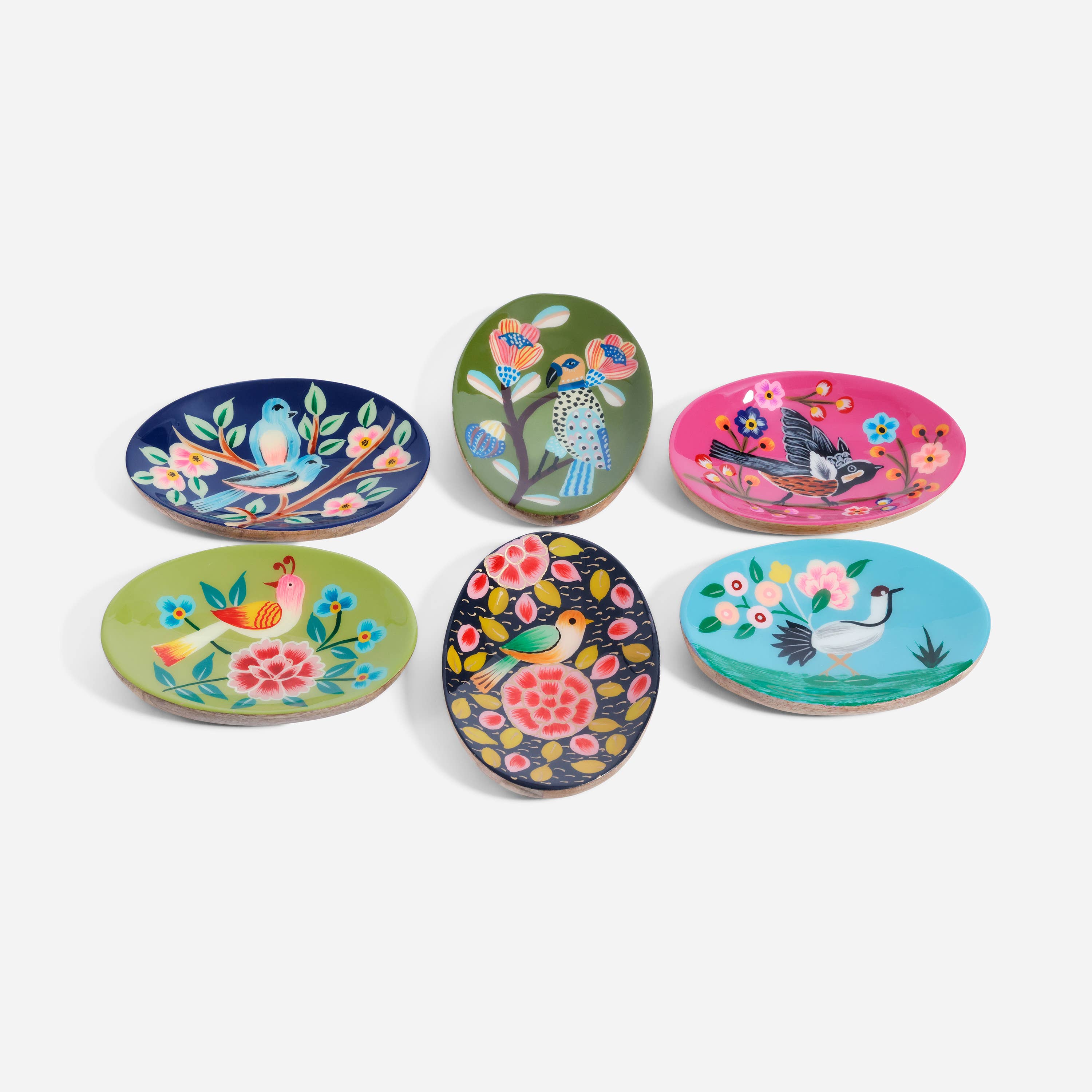 Colourful Enameled Oval Mango Wood Dish, 6 Assorted Designs One Hundred 80 degrees