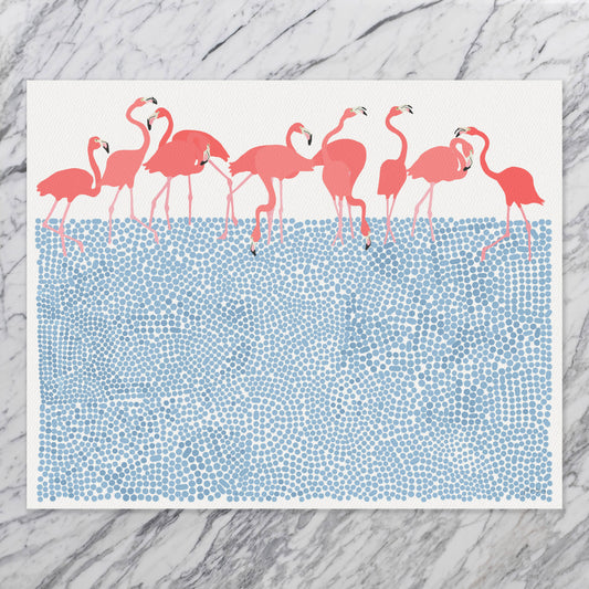 Flamingos Feeding Art Print. Signed.
