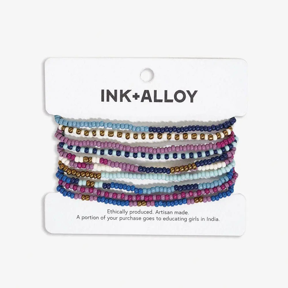 Sage Mixed Stripe Beaded 10 Strand Stretch Bracelet Set Iceland INK + ALLOY
