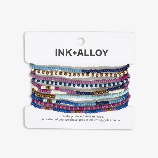 Sage Mixed Stripe Beaded 10 Strand Stretch Bracelet Set Iceland INK + ALLOY
