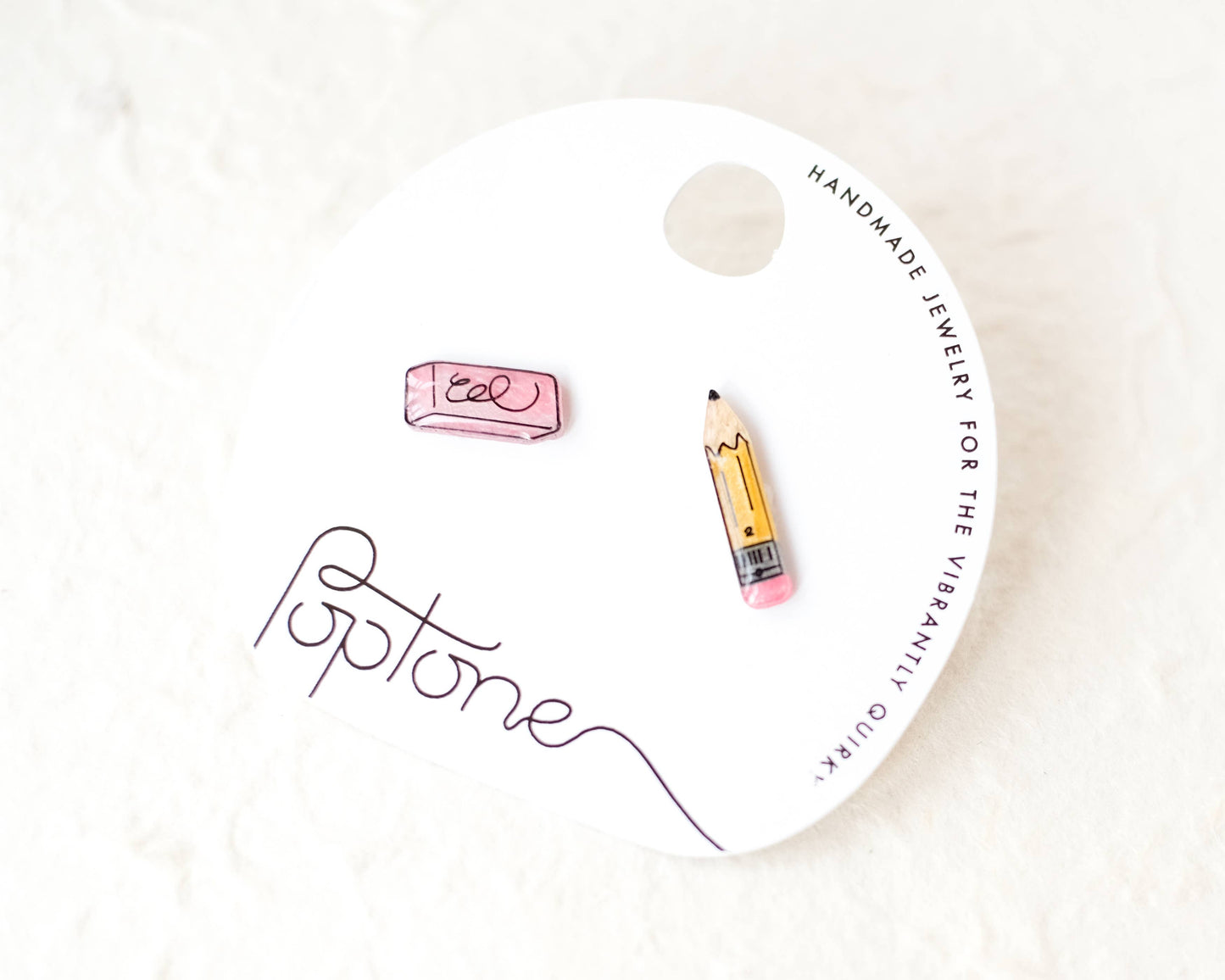 No.2 Pencil + Pink Eraser Stud Earrings
