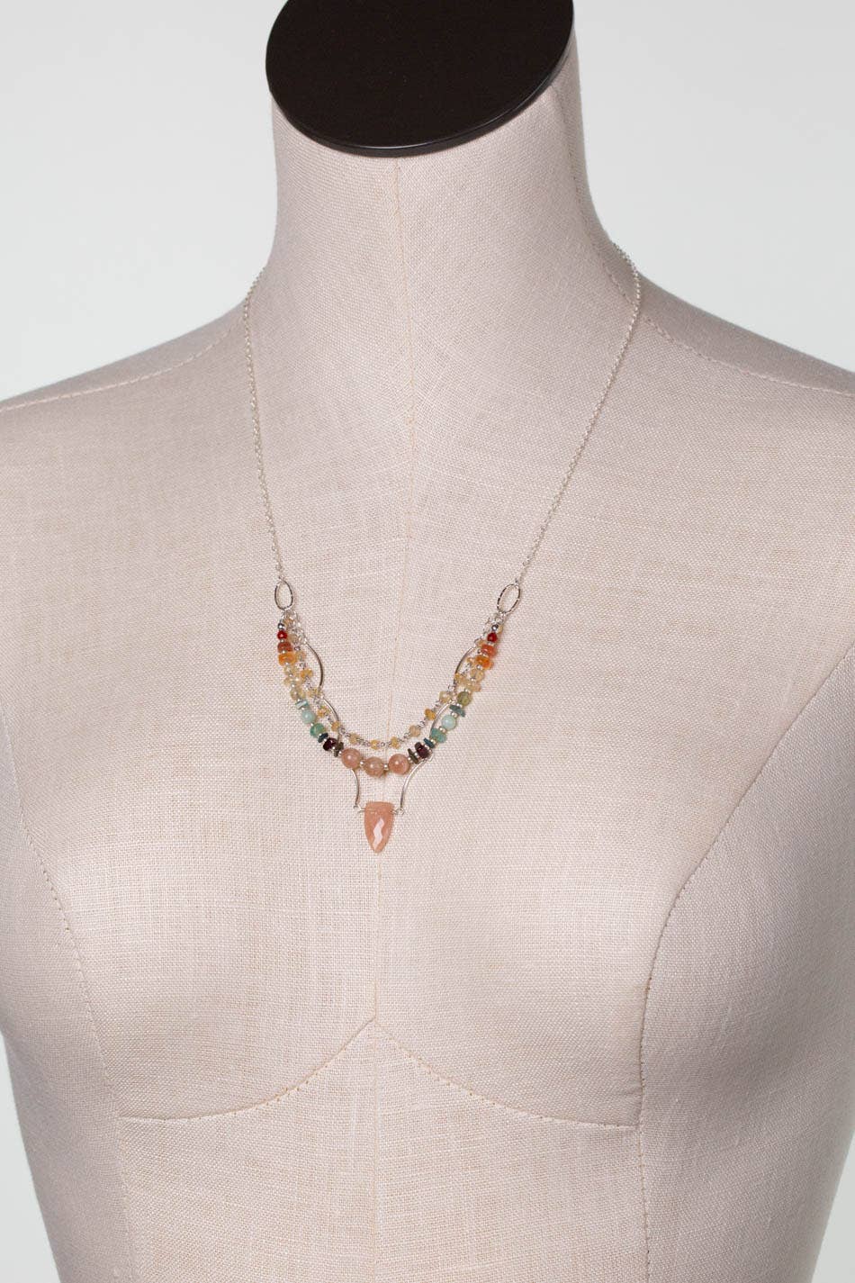 Necklace Gentle Breeze 21-23" Peach Moonstone, Carnelian, Apatite Multistrand Anne Vaughan Designs Jewelry