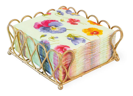 Ribbon Gold Paper Cocktail Napkin Metal Caddy