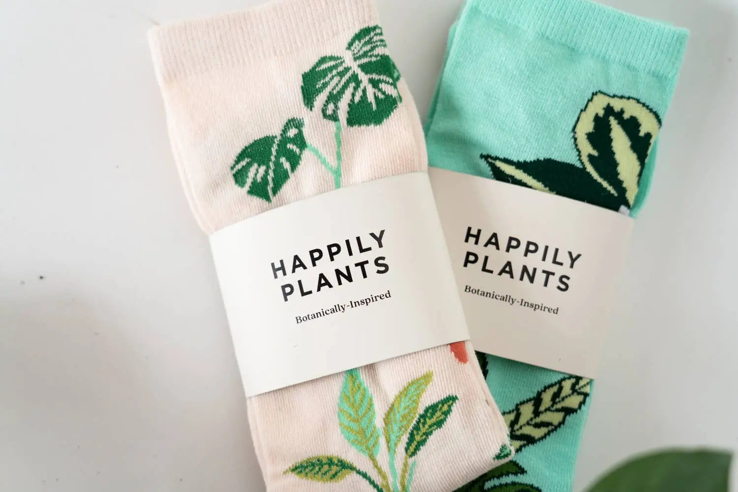 Teal Plant Mom Cotton Crew Socks, Plant Lover Happily Plants