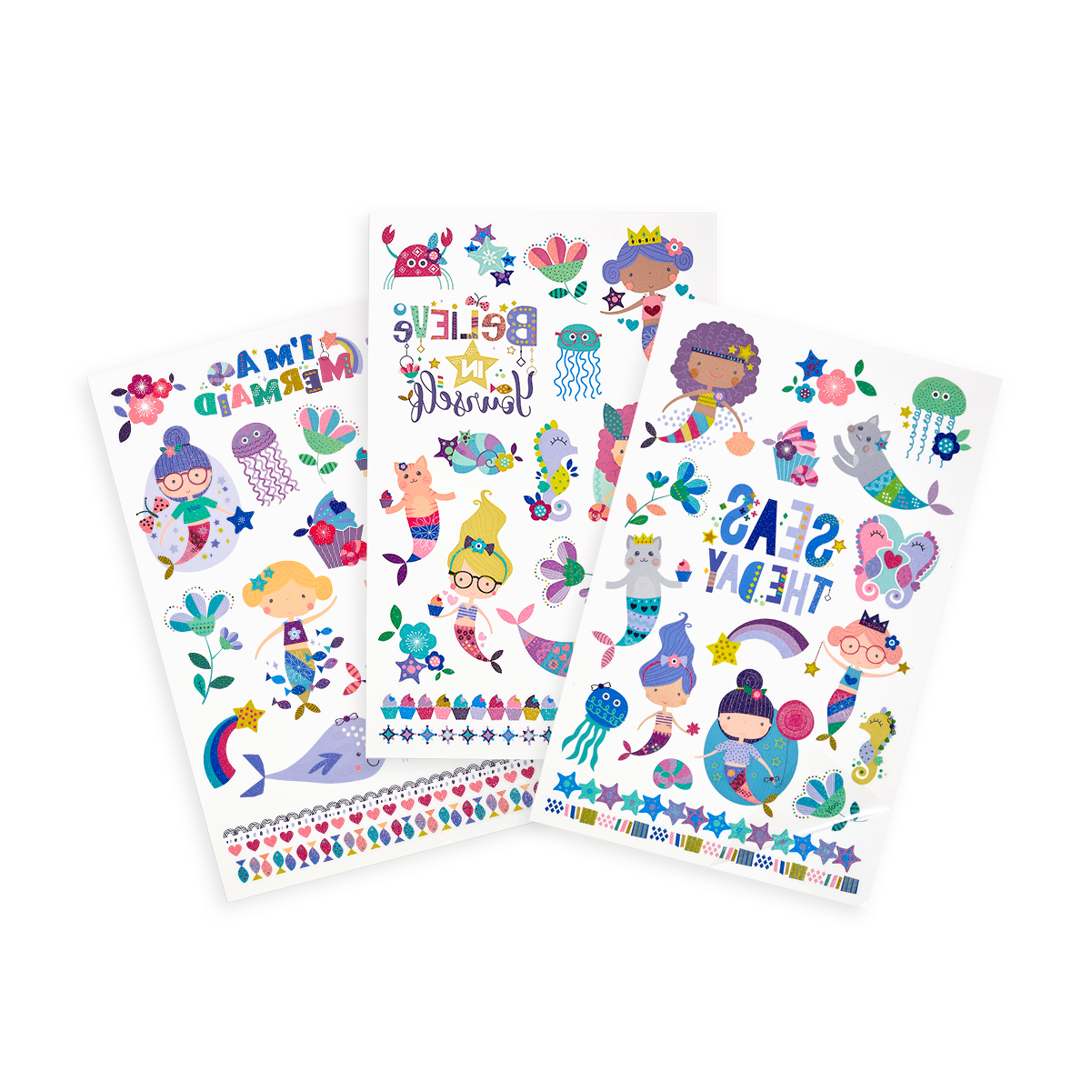 Tattoo Palooza Glitter Temporary Tattoos - Mermaid Magic - 3 Sheets OOLY