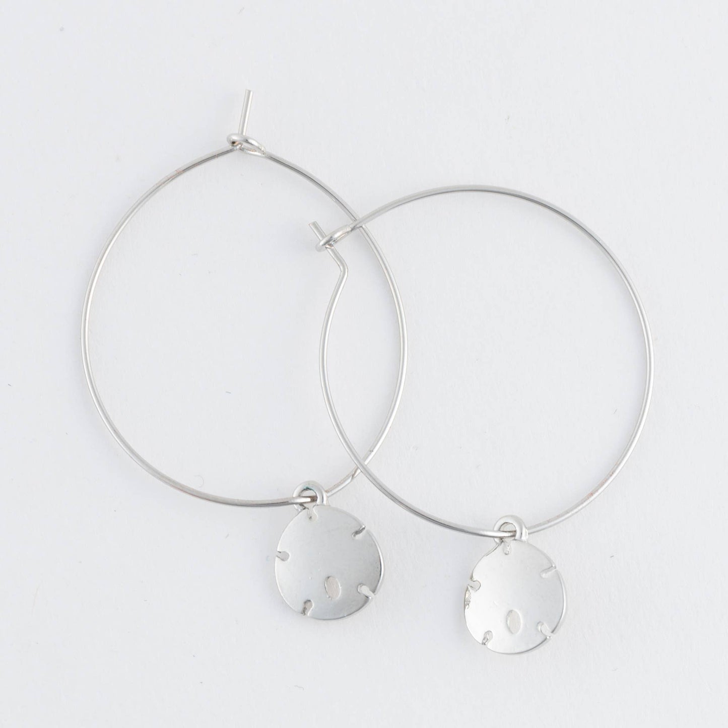 Dainty Sand Dollar Charm Hoop Earrings