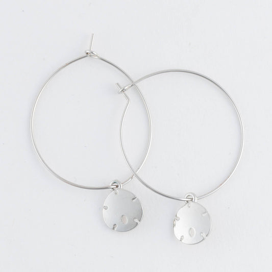 Dainty Sand Dollar Charm Hoop Earrings