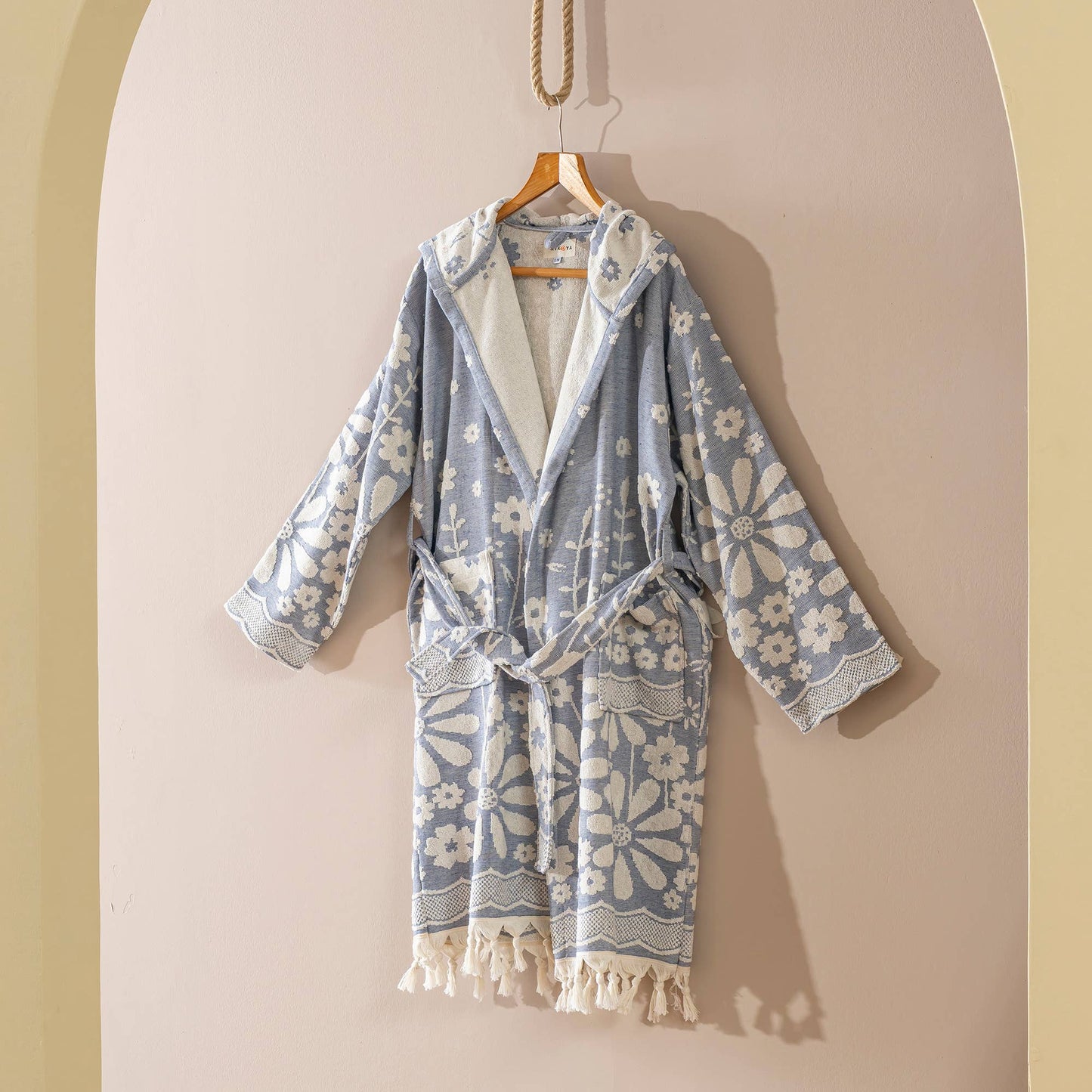 Blue Daisy Bathrobe Turkish Cotton Quick dry Resort Robe Kikoya