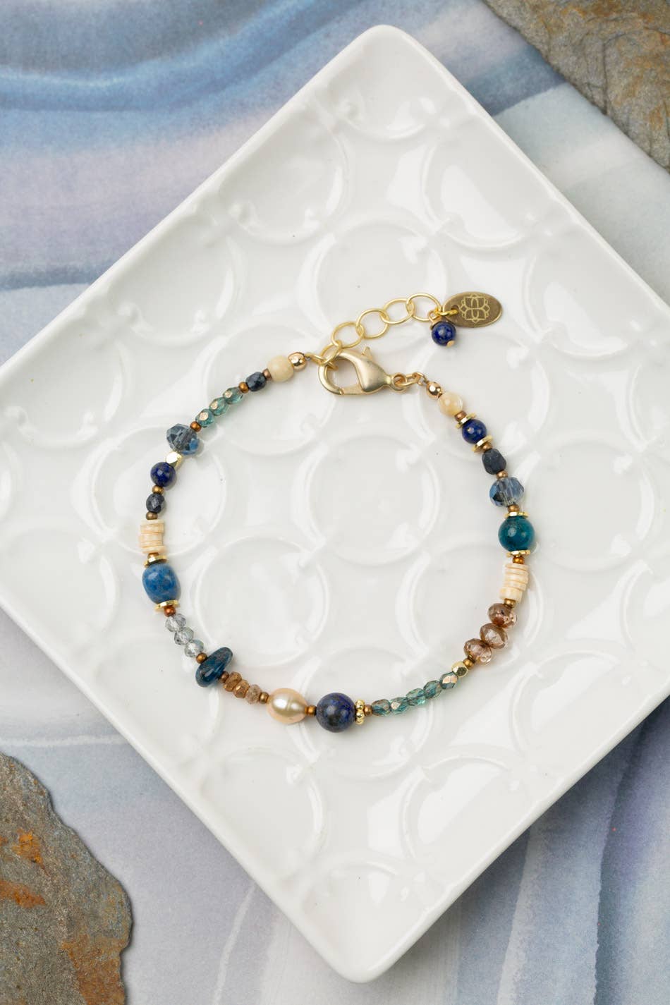 Starry Night 7.5-8.5" Blue Apatite, Mother Of Pearl, Lapis S