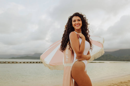 Beach State Summerland Beach Umbrella - Pink Salt Stripe