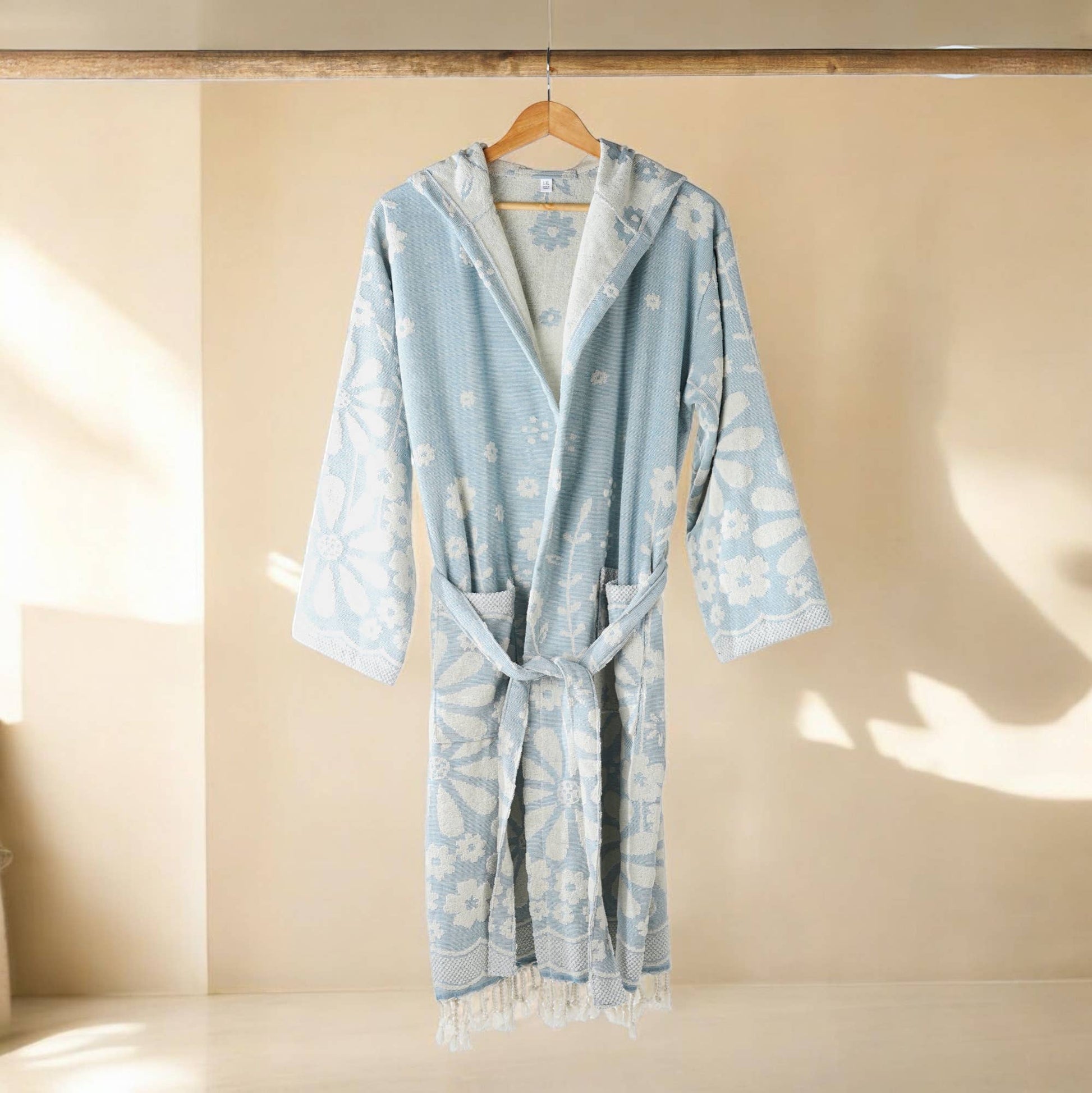 Blue Daisy Bathrobe Turkish Cotton Quick dry Resort Robe Kikoya