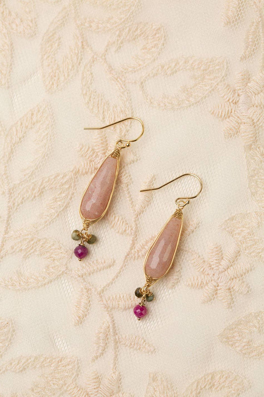 Gumdrop Moonstone, Ruby Herringbone Earrings Anne Vaughan Designs Jewelry