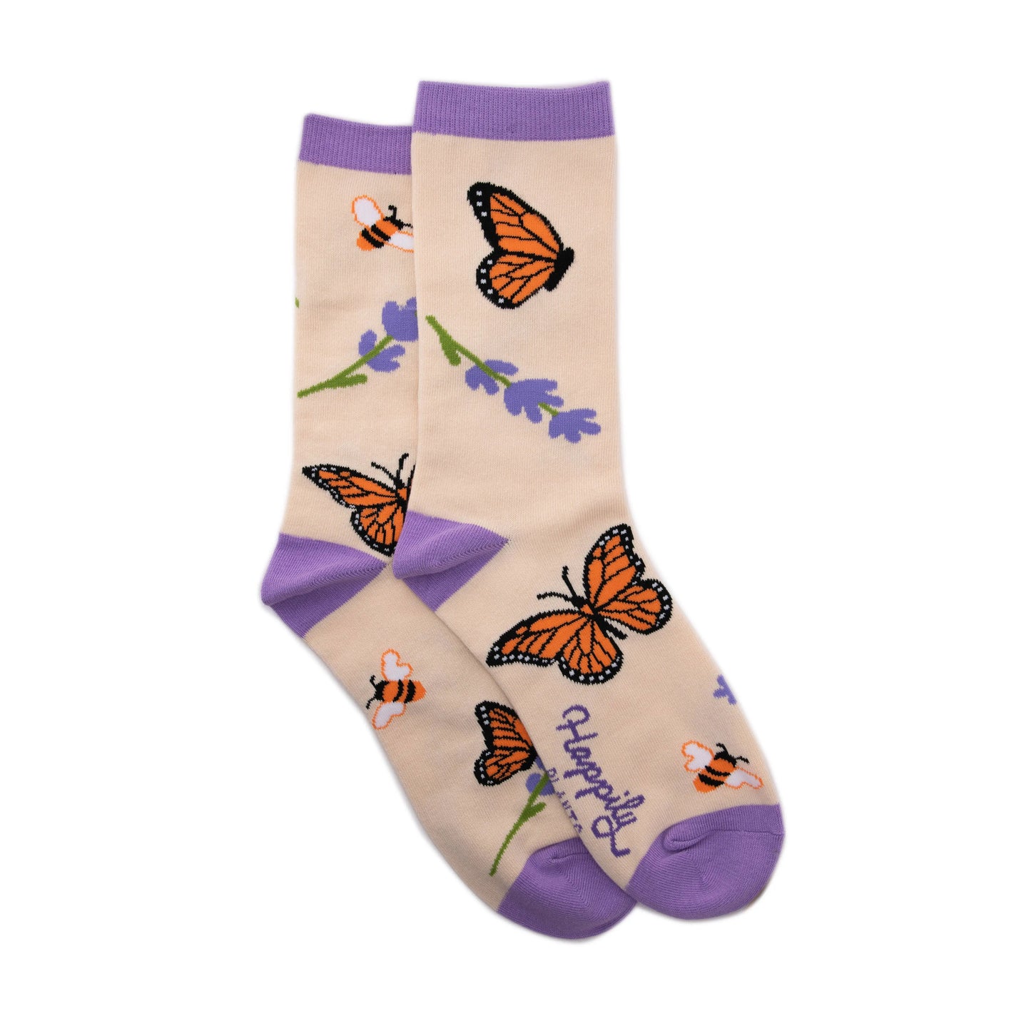 Monarch Butterfly & Honey Bees Socks - Cotton Blend Happily Plants