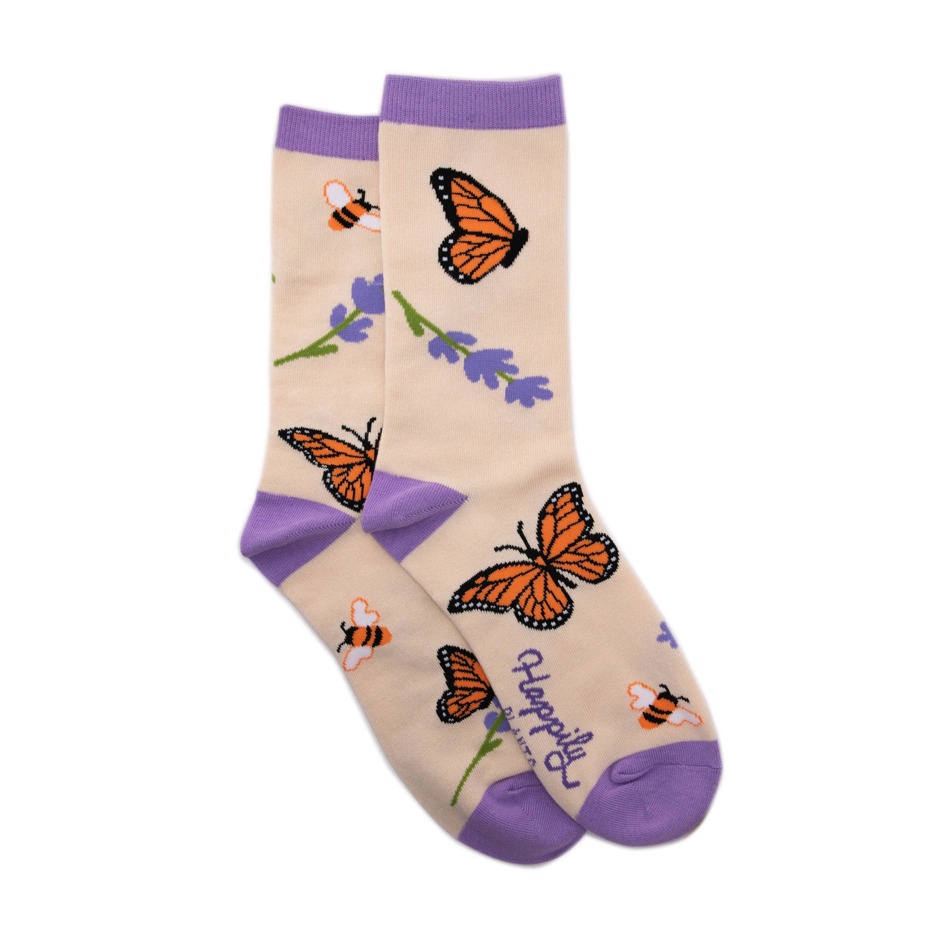 Monarch Butterfly & Honey Bees Socks - Cotton Blend Happily Plants