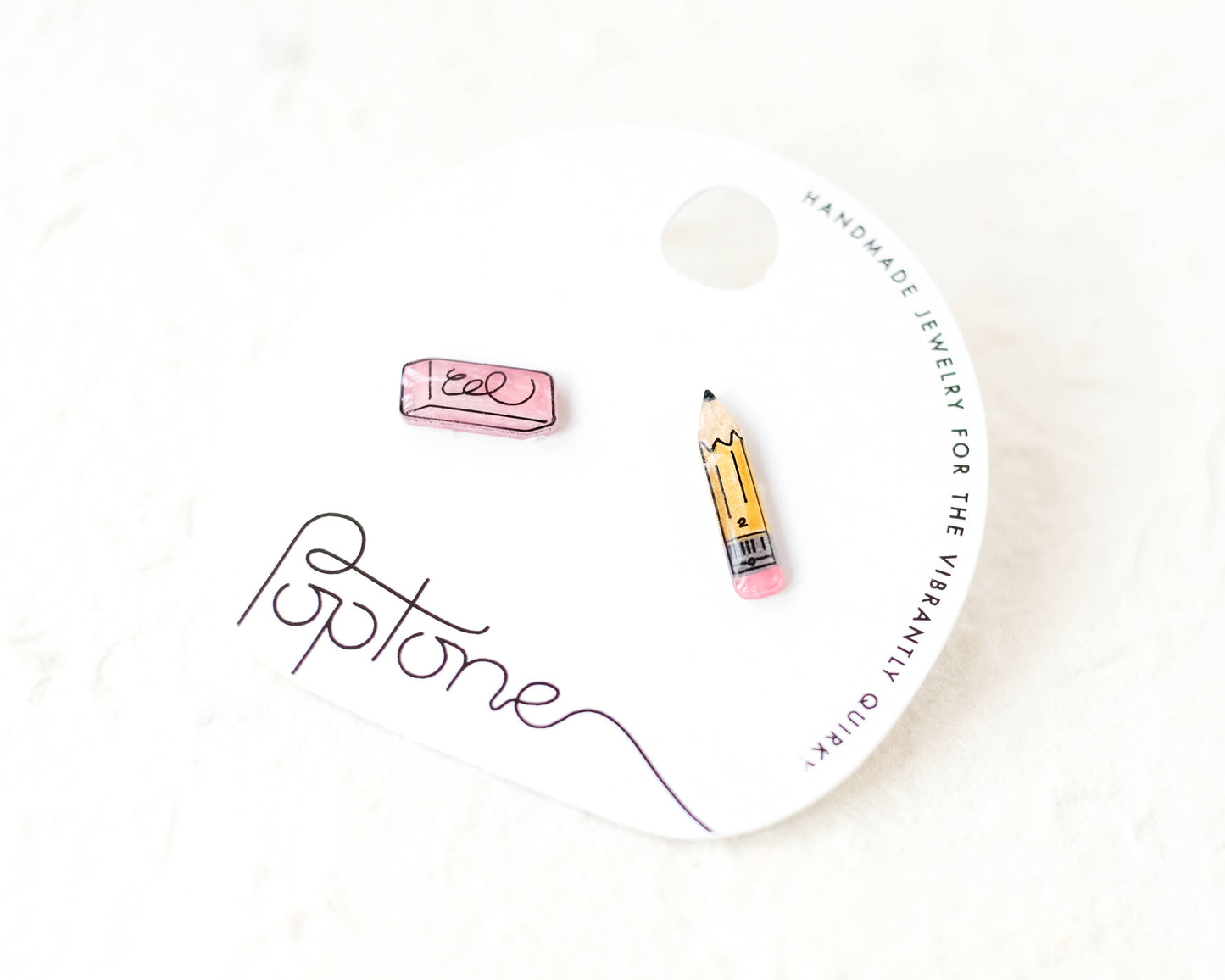 No.2 Pencil + Pink Eraser Stud Earrings