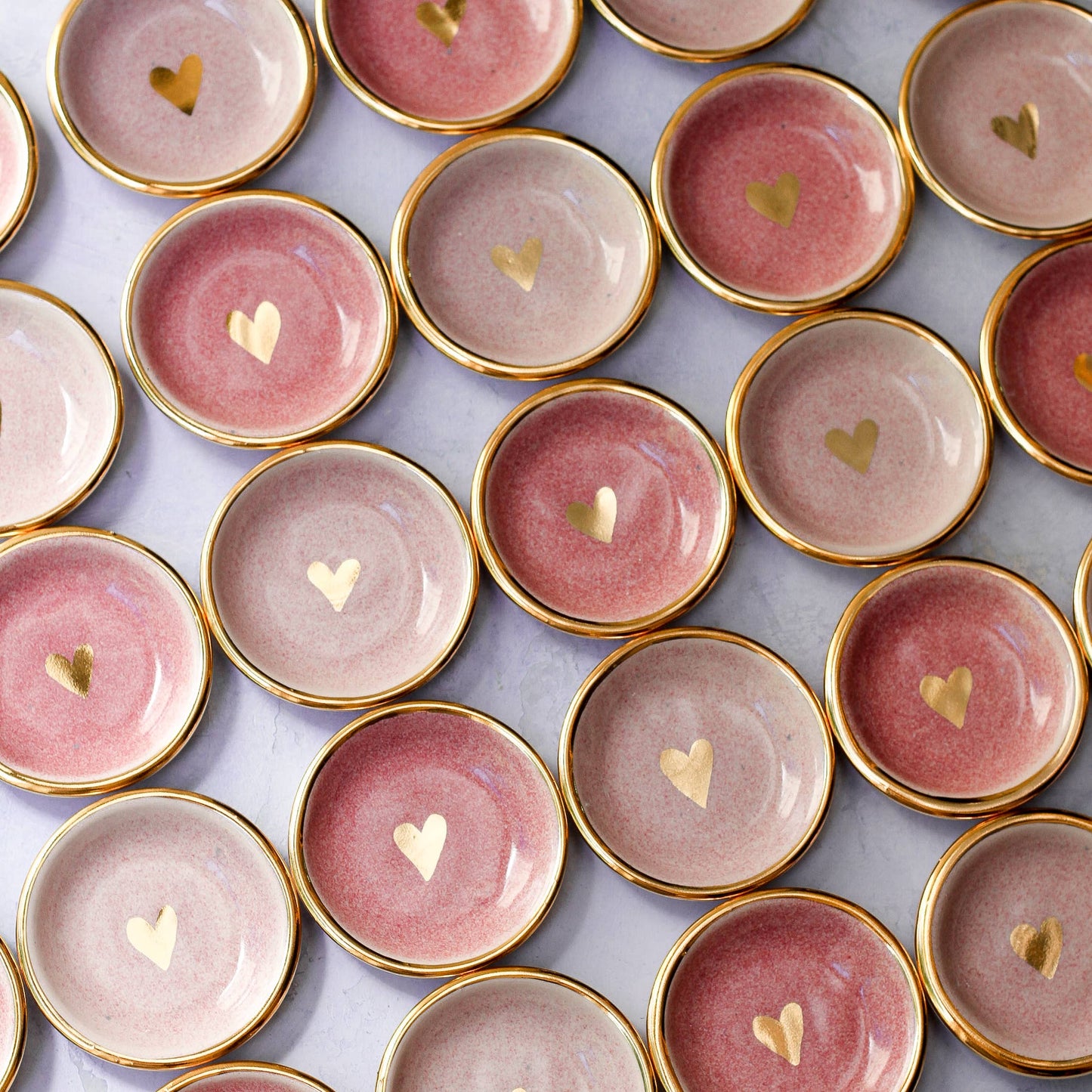 Pink Heart Ring Dish | Handmade Pottery trinket with Gold Apricity Ceramics