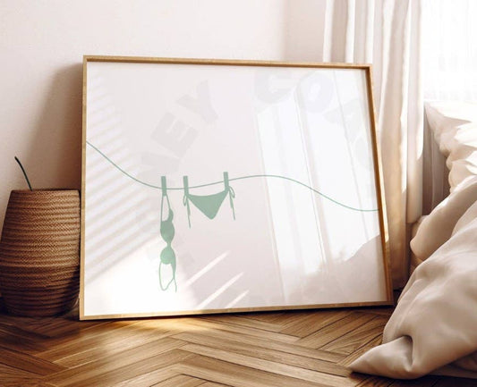 Endless Summer Bikini Wall Art Sage Green Print Framed Honey Coast Print Co.