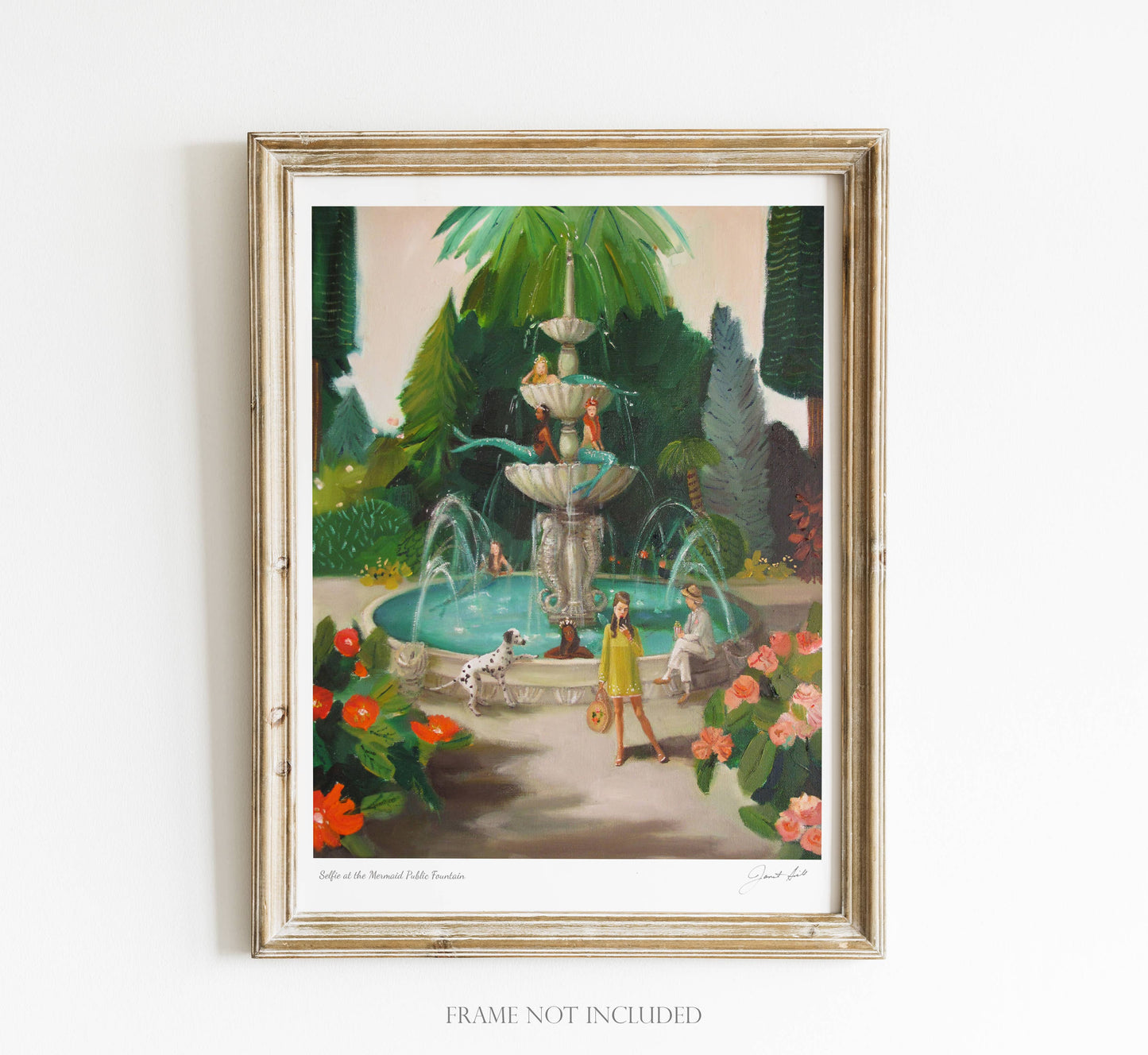 Selfie At The Mermaid Public Fountain Art Print - 8.5" X 11"